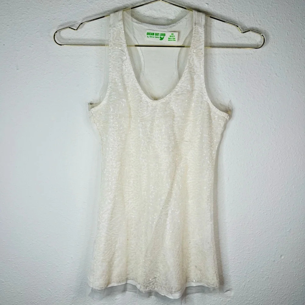 Dream Out Loud by Selena Gomez White Sequined Top Size Medium Work to Weekend